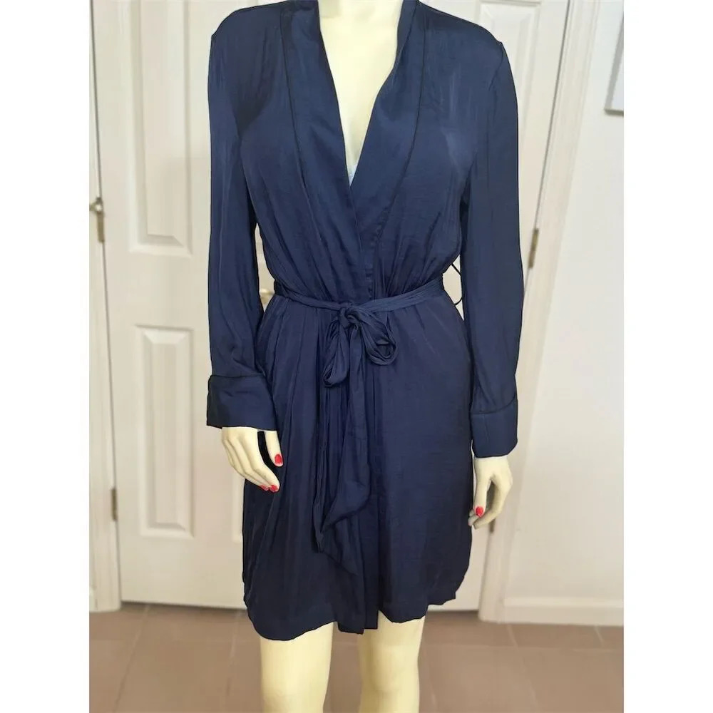 Banana Republic XS Navy Satin Long Sleeve MIDI Robe